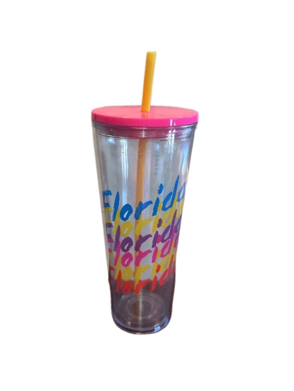 Starbucks Florida Venti Tumbler 24oz Cold Cup Pink Lid Yellow Straw Regional